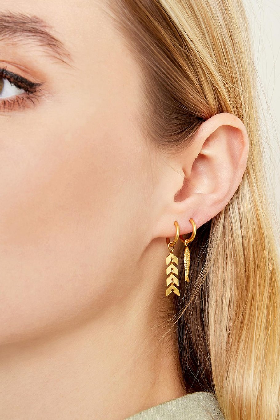 Earrings Fishbone Gold Color Stainless Steel Picture3